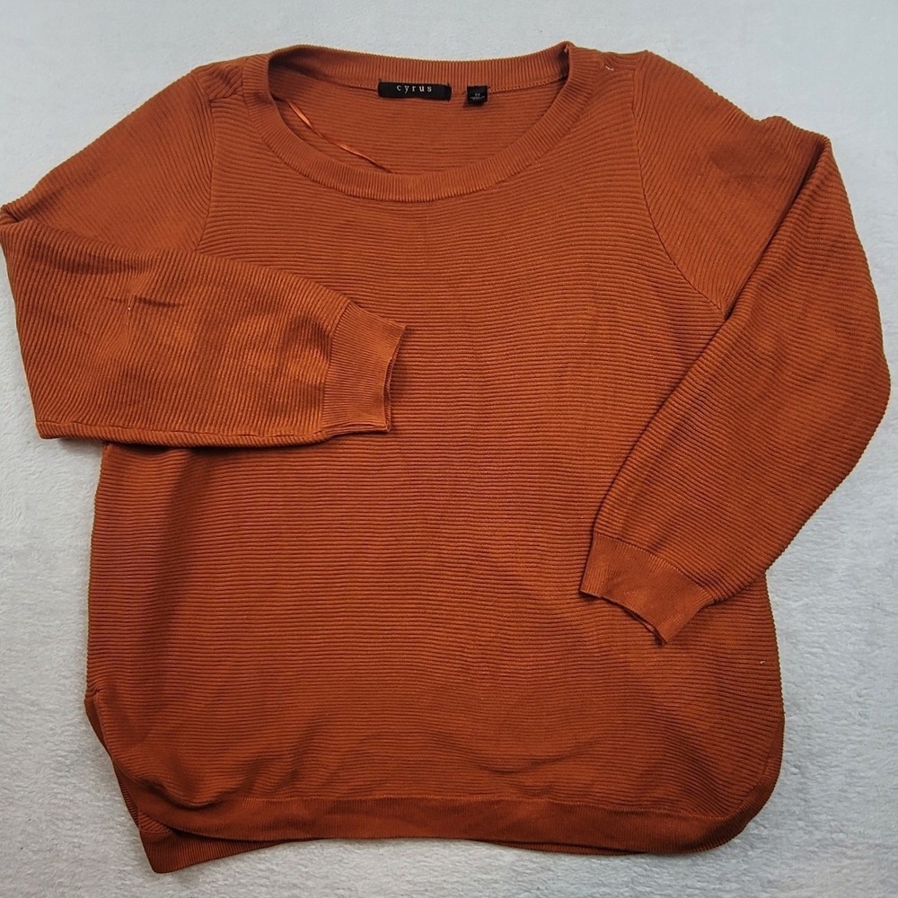 Cyrus Womens 1X Burnt Orange Ribbed Knit Scoop Neck Pullover Sweater Rust